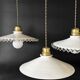 Lot de 3 suspensions vintage en opaline blanche cable vert khaki, France
