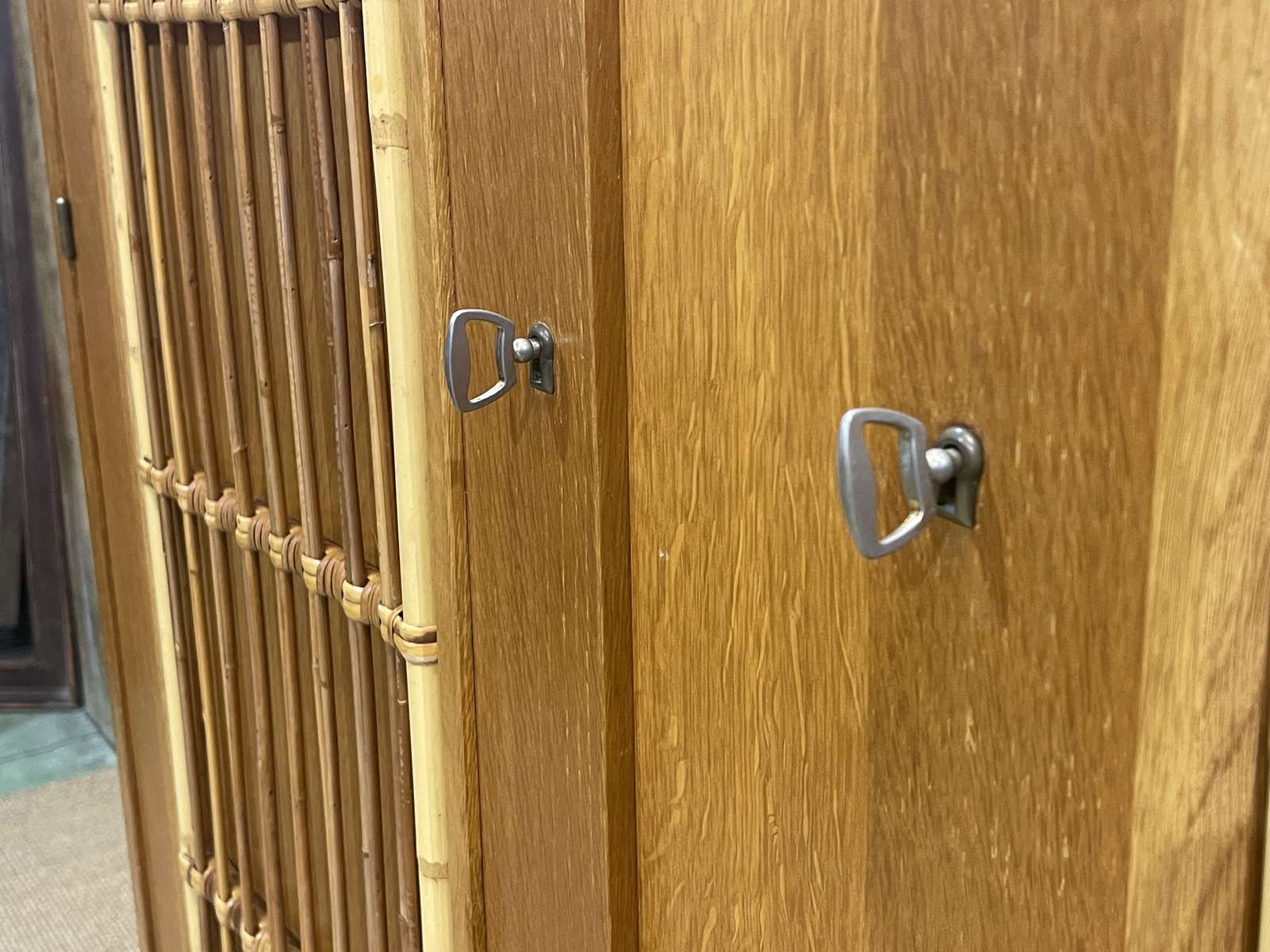Wardrobe in bamboo and oak from the 1960s