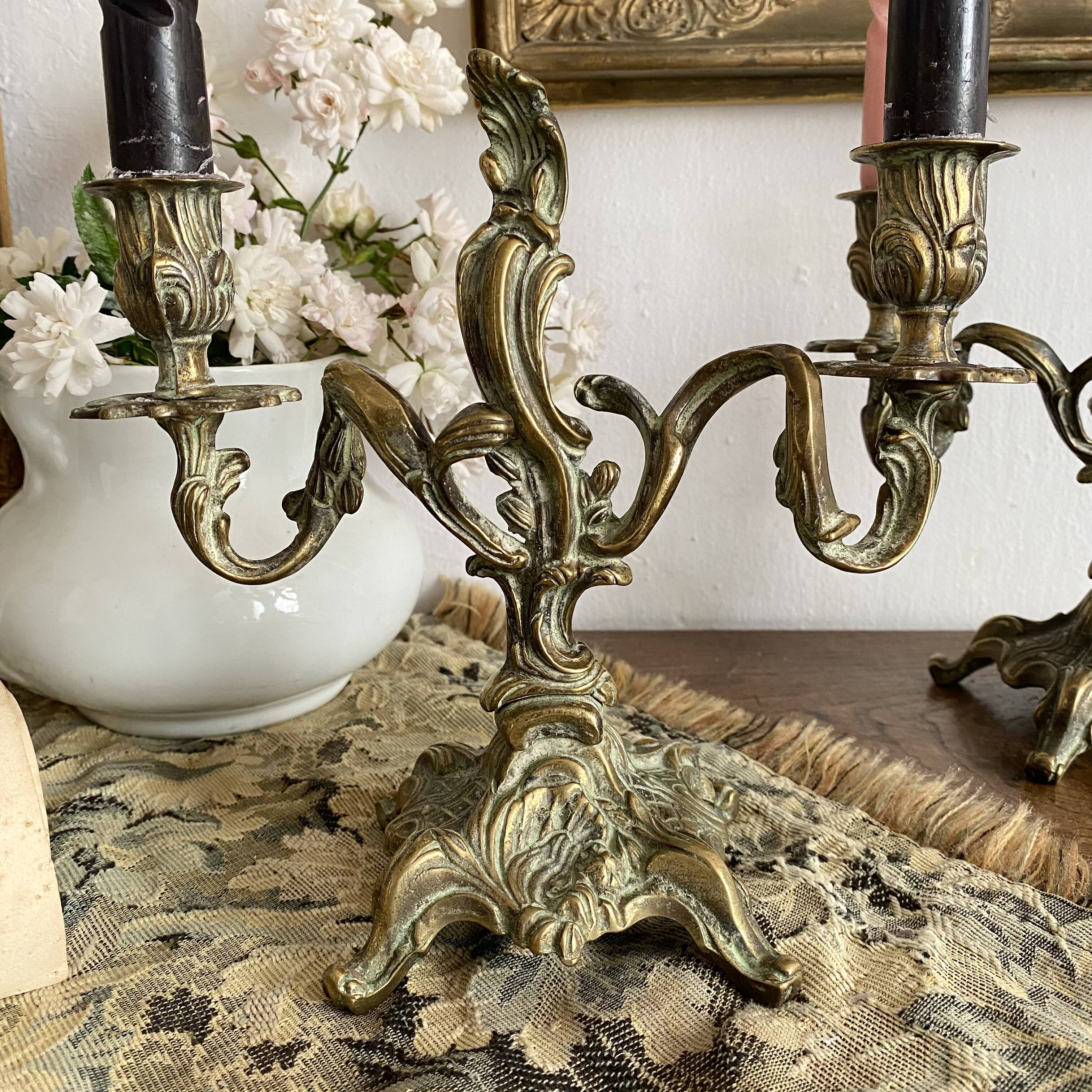 Pair of bronze rocaille candlesticks