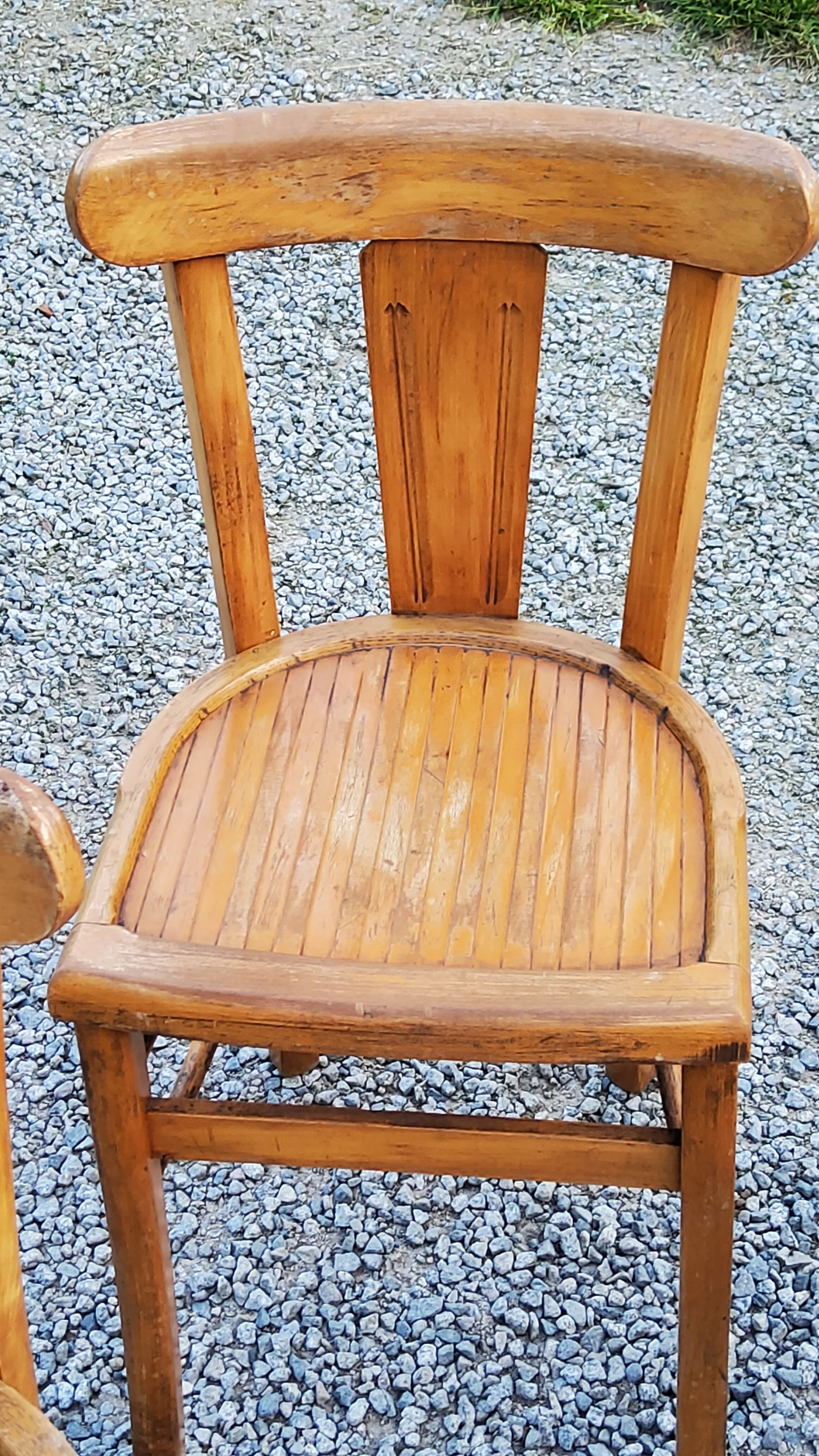 Set of 4 bistro chairs in beech and blond oak from the 50s
