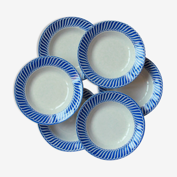 Set of 6 hollow plates blue decoration old earthenware Digoin Sarreguemines model Jacquot