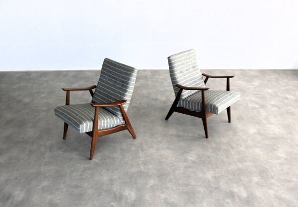 Ensemble de 2 fauteuils vintage   fauteuils   années 1960   teck