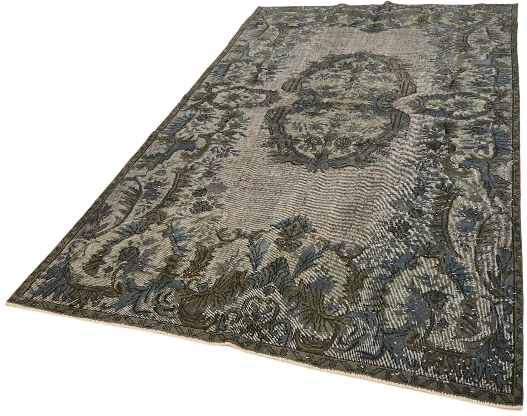 Handwoven overdyed turkish 1970s 190 cm x 302 cm grey carpet