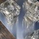 Brushed metal ceiling light and glass globes, 5 halogen candles