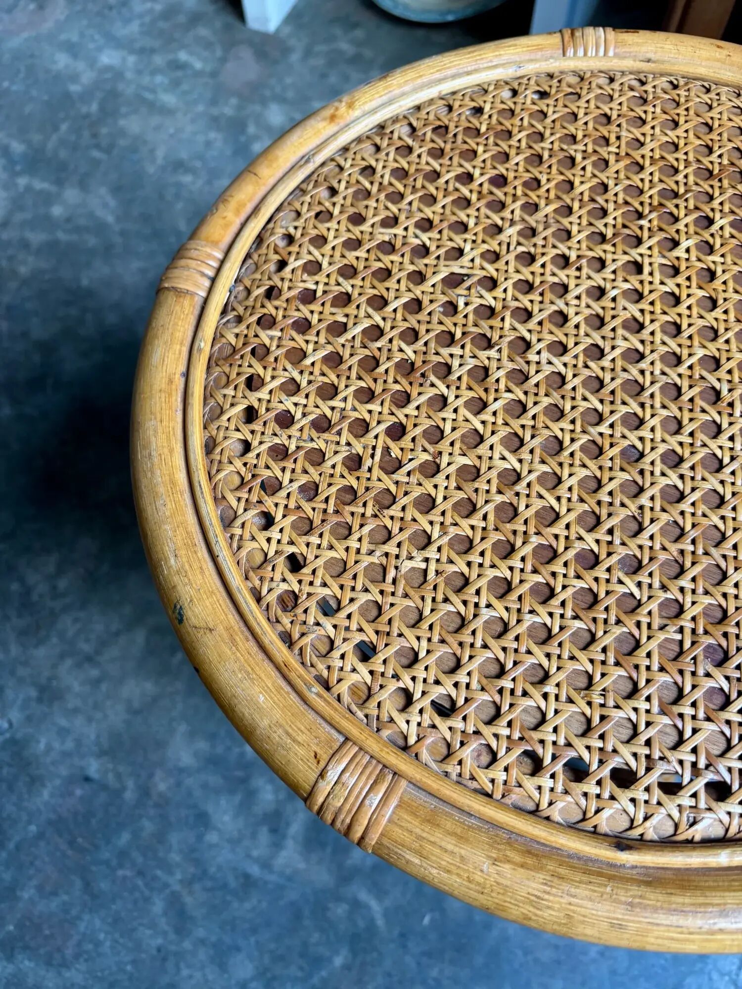 Stool, side table in rattan and caning