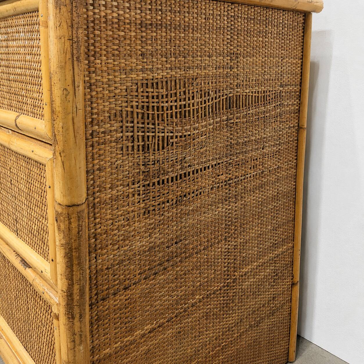 Vintage buffet in rattan and bamboo, Italy, circa 1970.
