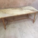 Marble and golden patina iron coffee table