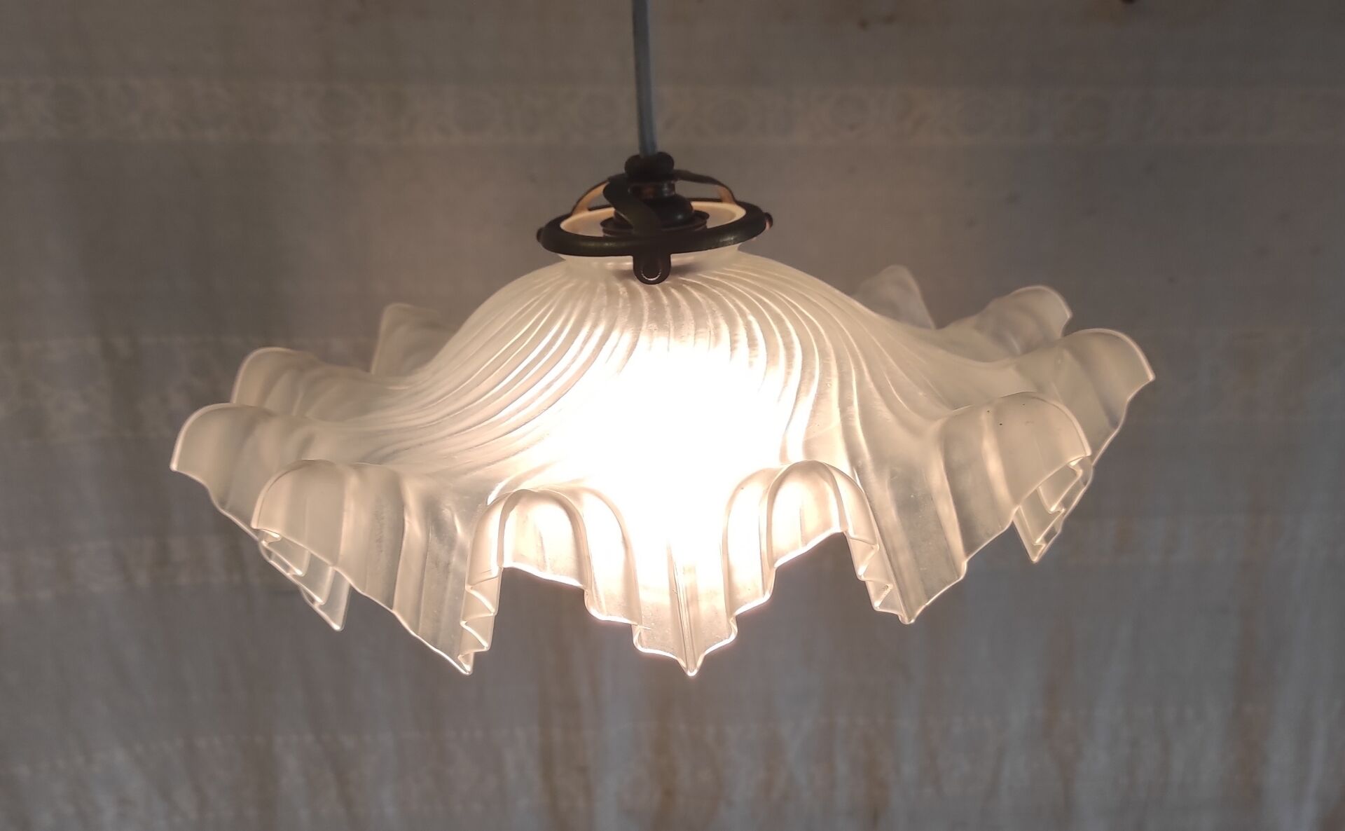 Pleated glass lampshade - mid 20th century