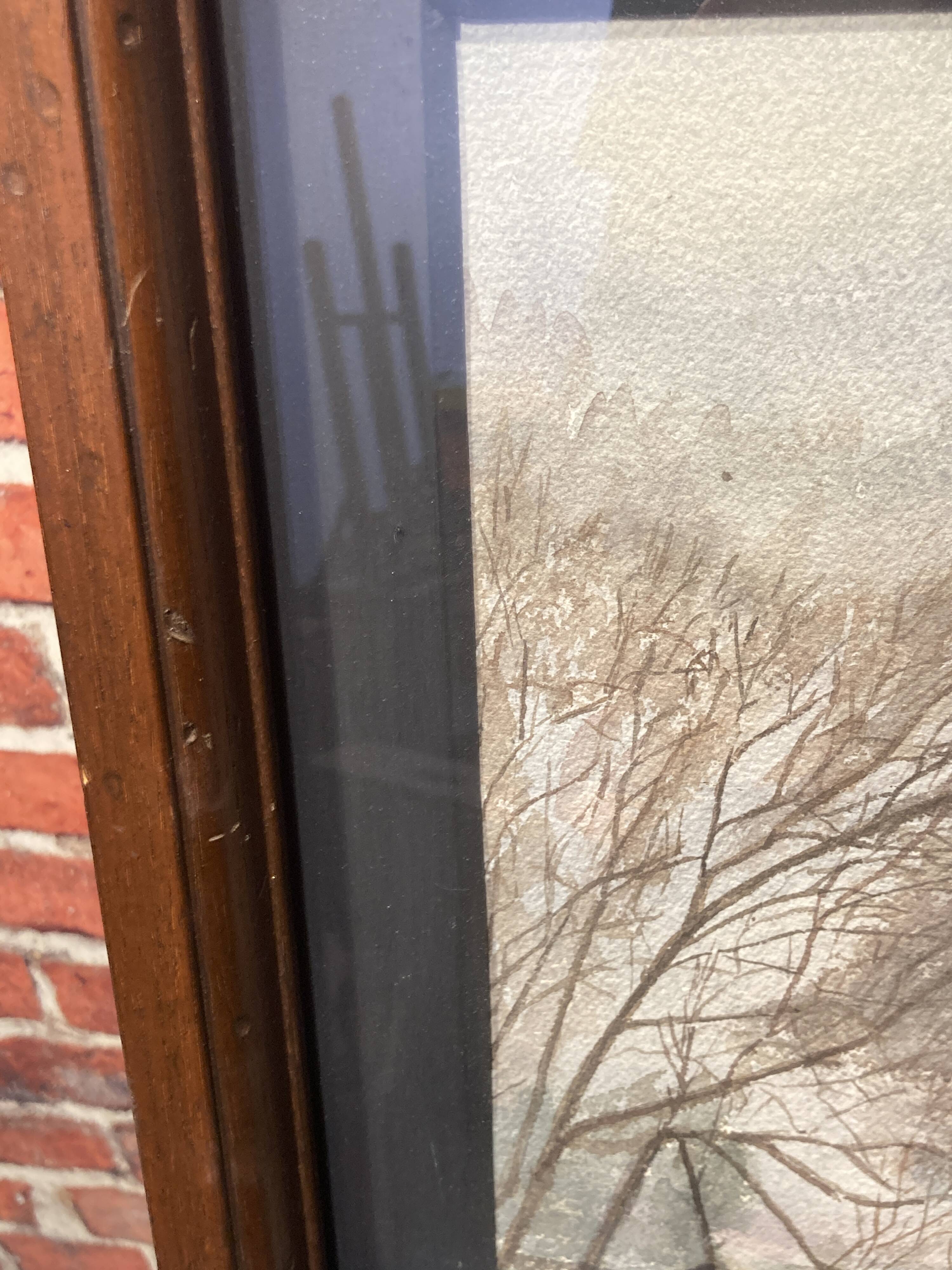 Watercolor framed by a snowy landscape