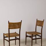 Ensemble de 4 chaises de salle à manger italiennes en teck et rotin