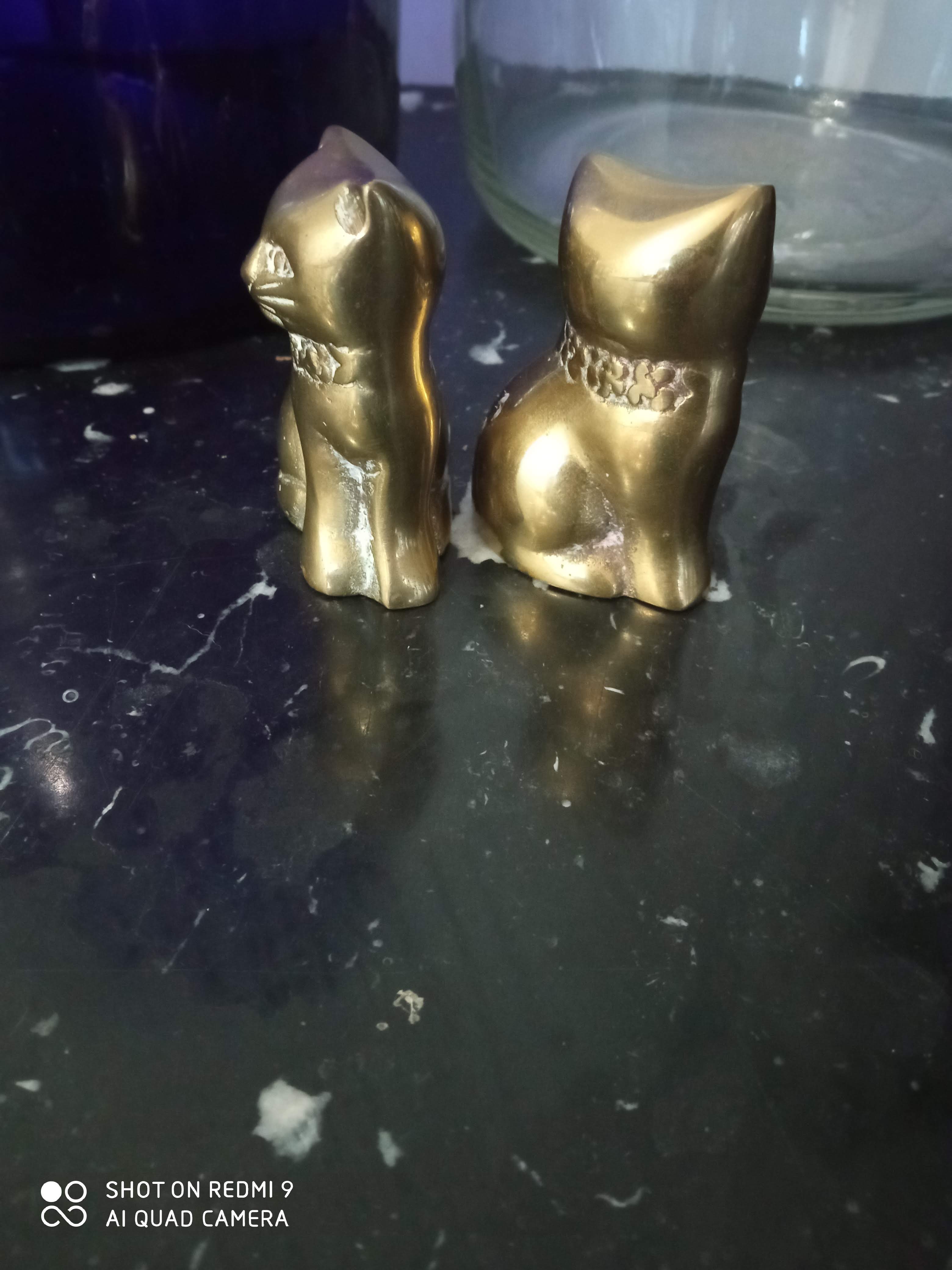 Pair of brass cats