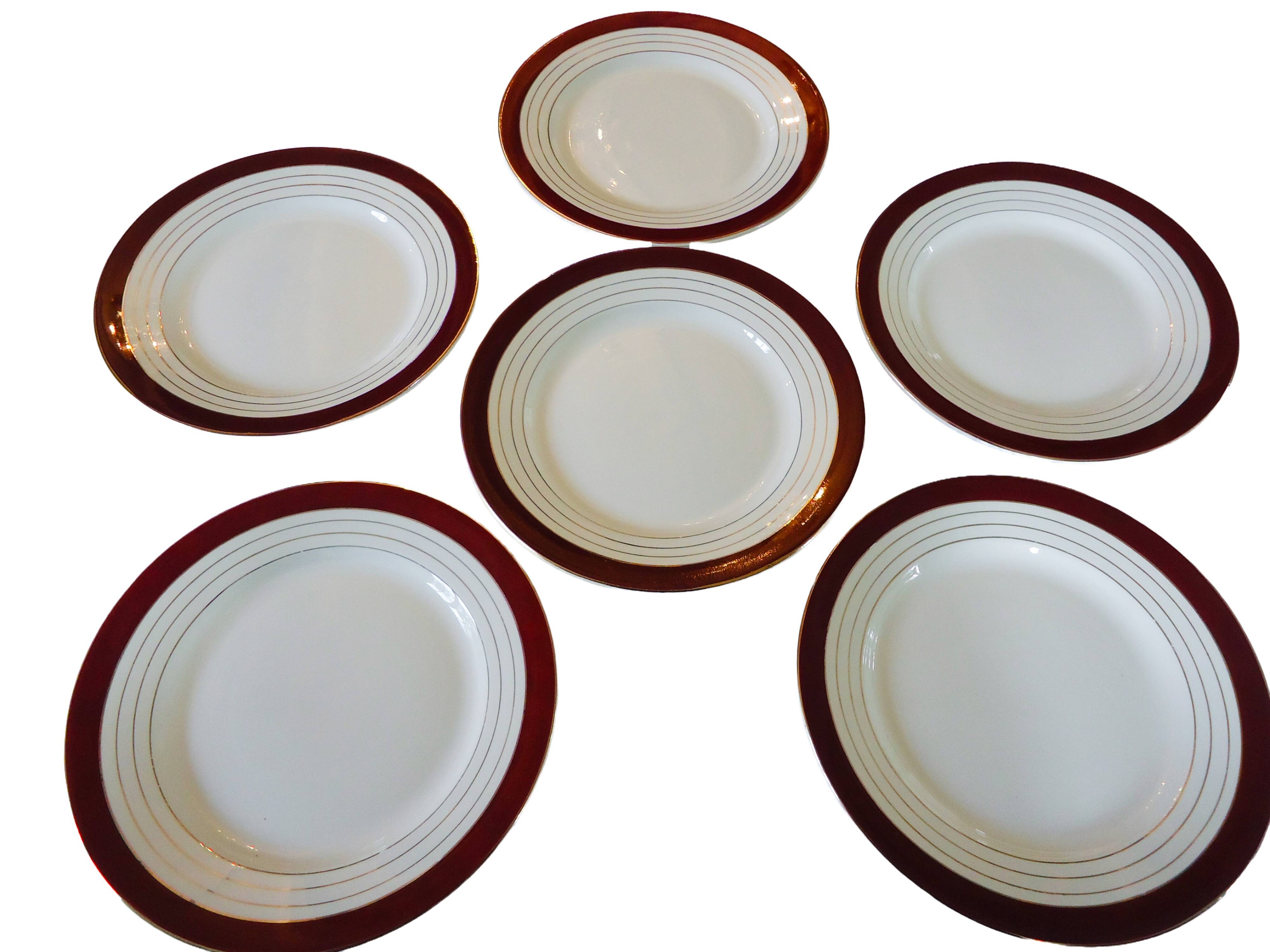 Flat plates opaque porcelain Digoin Sarreguemines model Pasteur