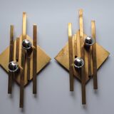 Pair of vintage geometric brass wall lamps