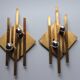 Pair of vintage geometric brass wall lamps