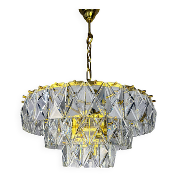 Kinkeldey 3-tier cut crystal chandelier, gilt brass, Germany, 1970s