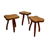Brutalist tripod stools in solid elm, France 1960