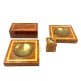 Cendriers en laiton et bois, briquet et boîte à cigares, italie 1970