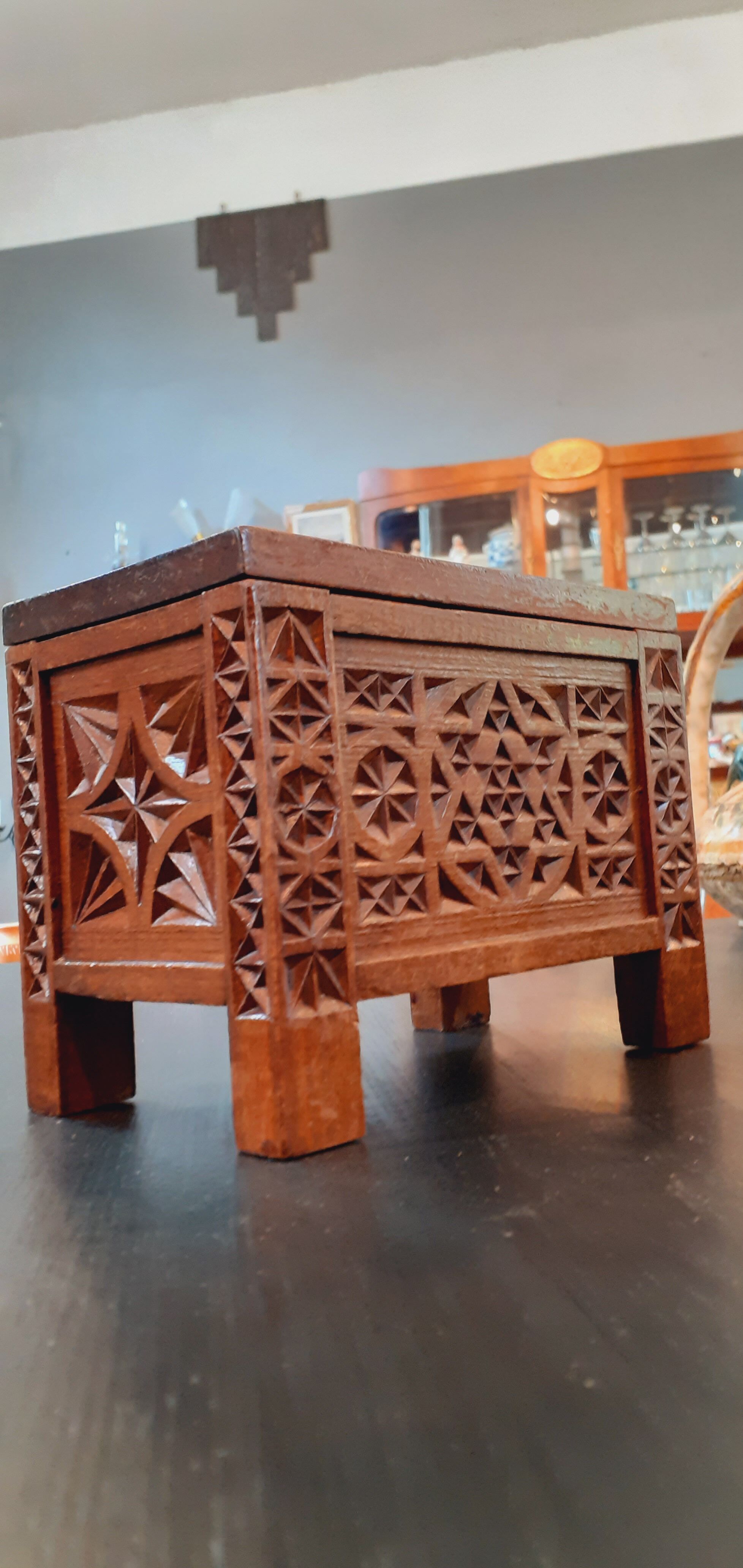 Vintage wooden box year 50 in carved wood