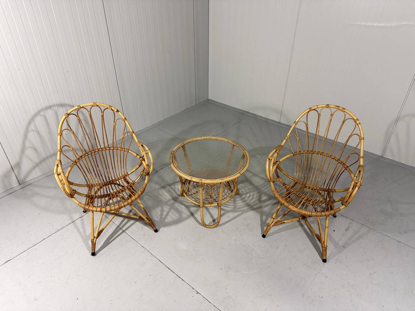 Rattan easy chairs & table Rohé Noordwolde Netherlands 1960’s
