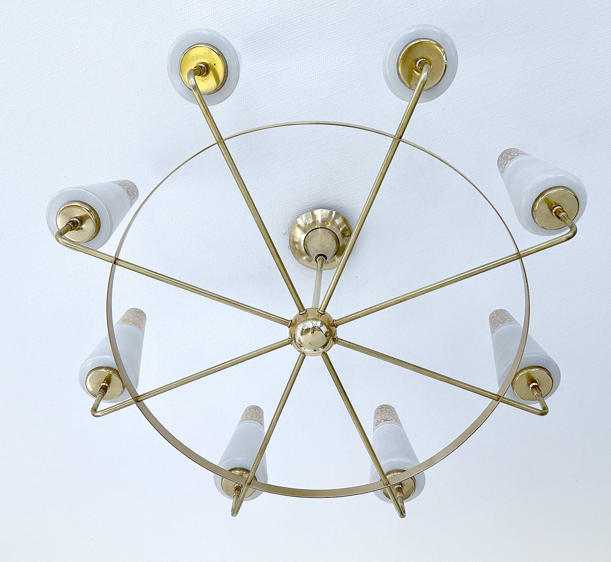 Large Vintage Italian Pendant Light, 1950s, Brass Glass
