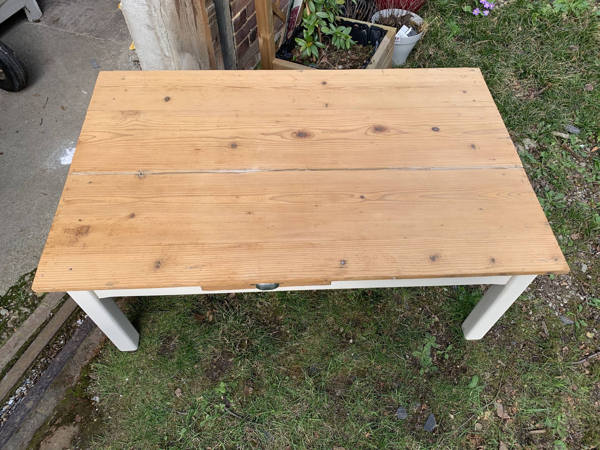 Table basse de ferme campagne bois brut blanc