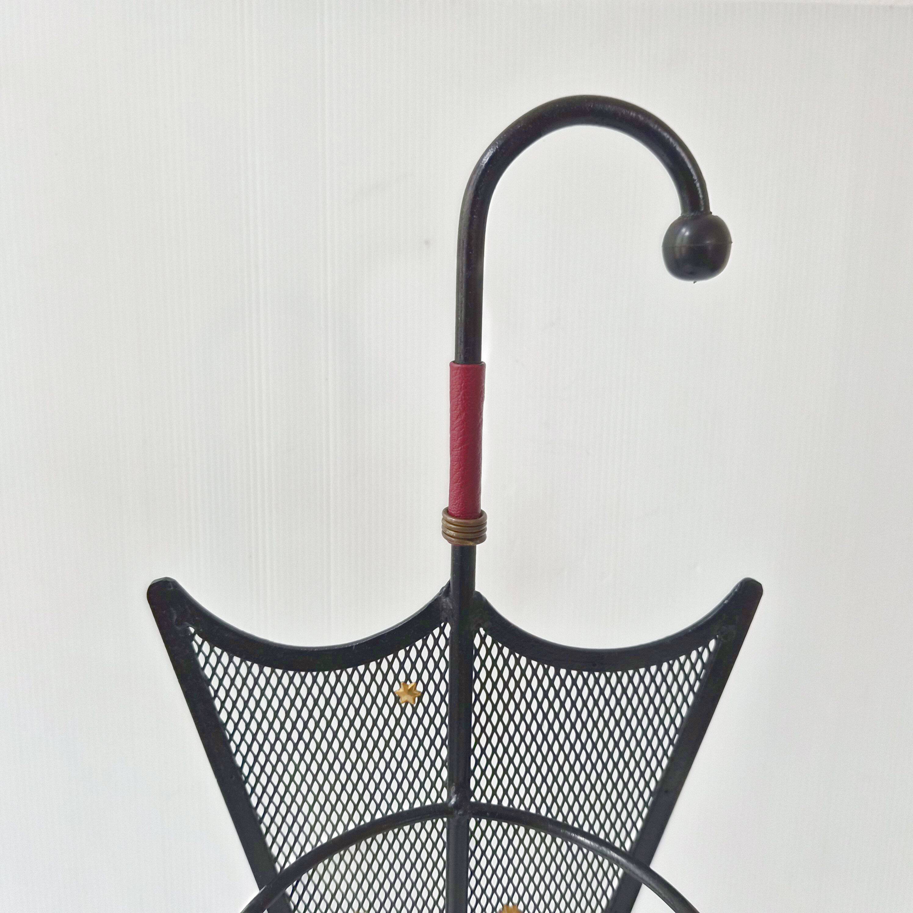 Porte-parapluie vintage 1950 en métal cuir & céramique bordeaux 50s rockabilly