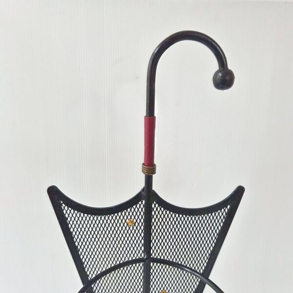 Porte-parapluie vintage 1950 en métal cuir & céramique bordeaux 50s rockabilly