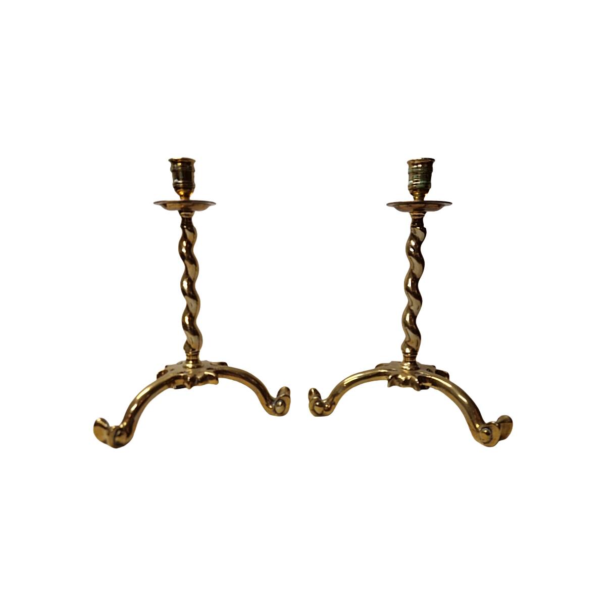 Antique Style Brass Candlesticks, mid 20th century