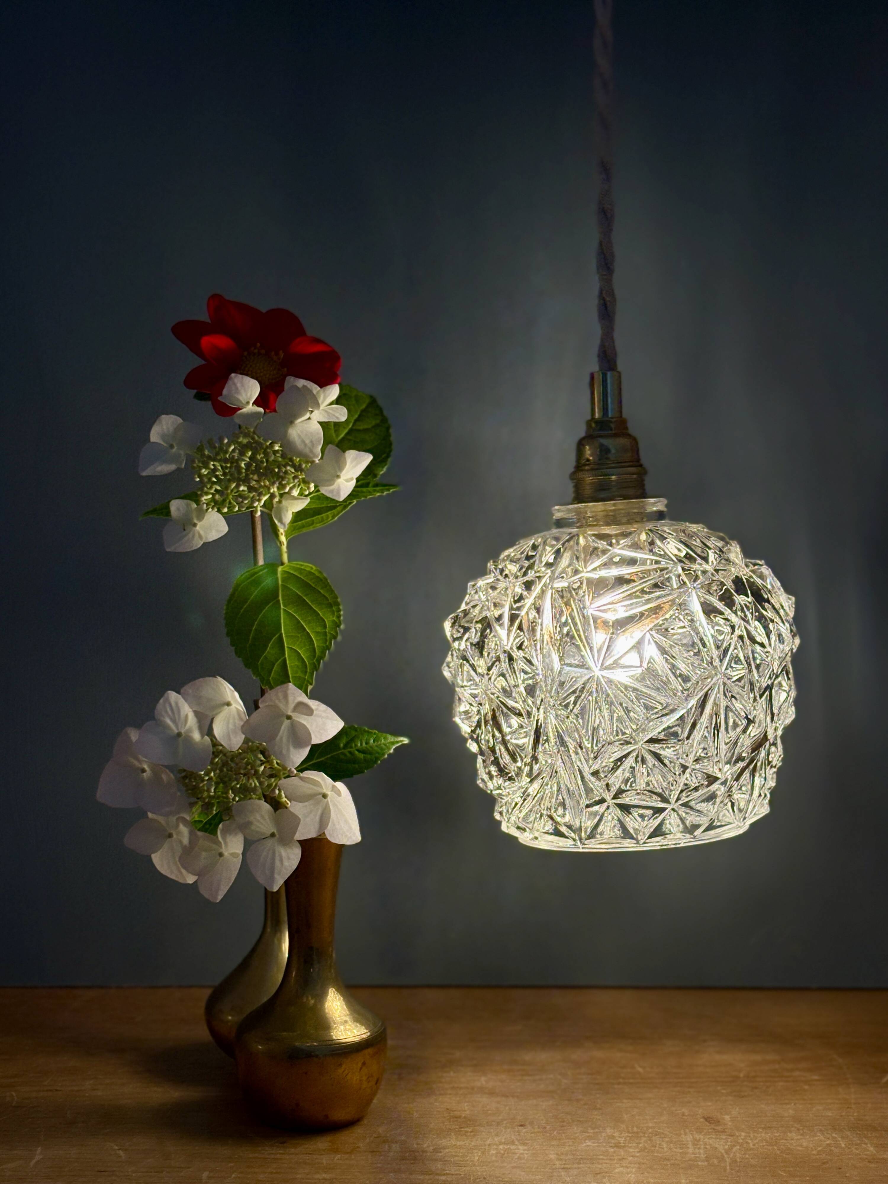 Vintage moulded glass suspension globe