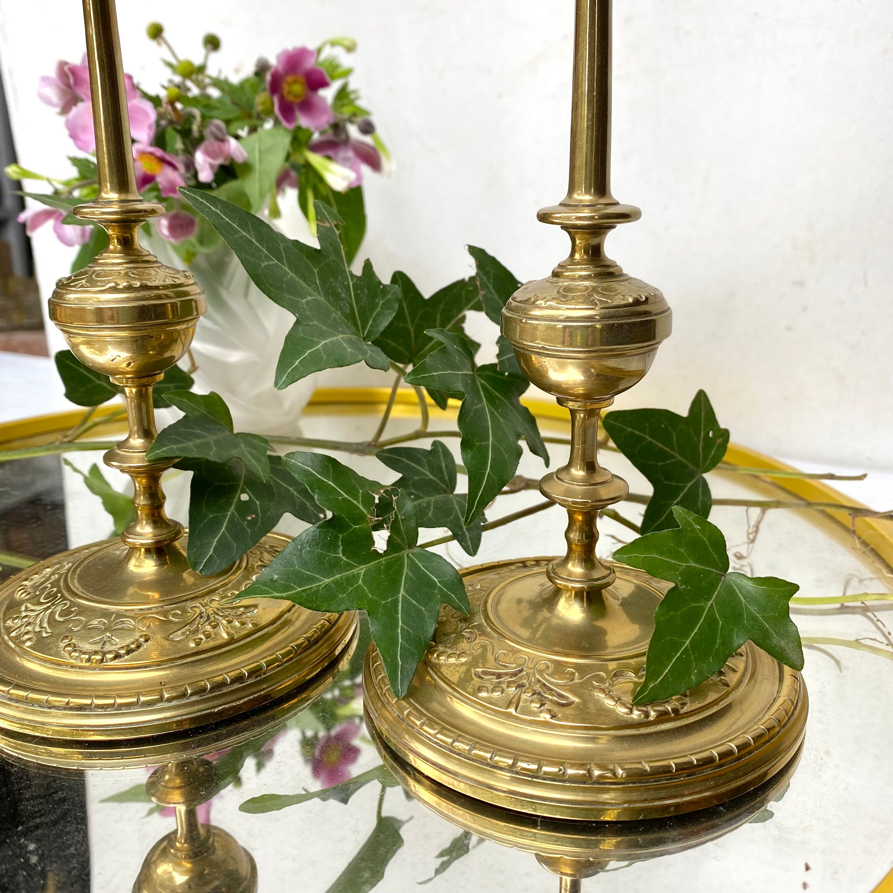 Golden brass candle holders