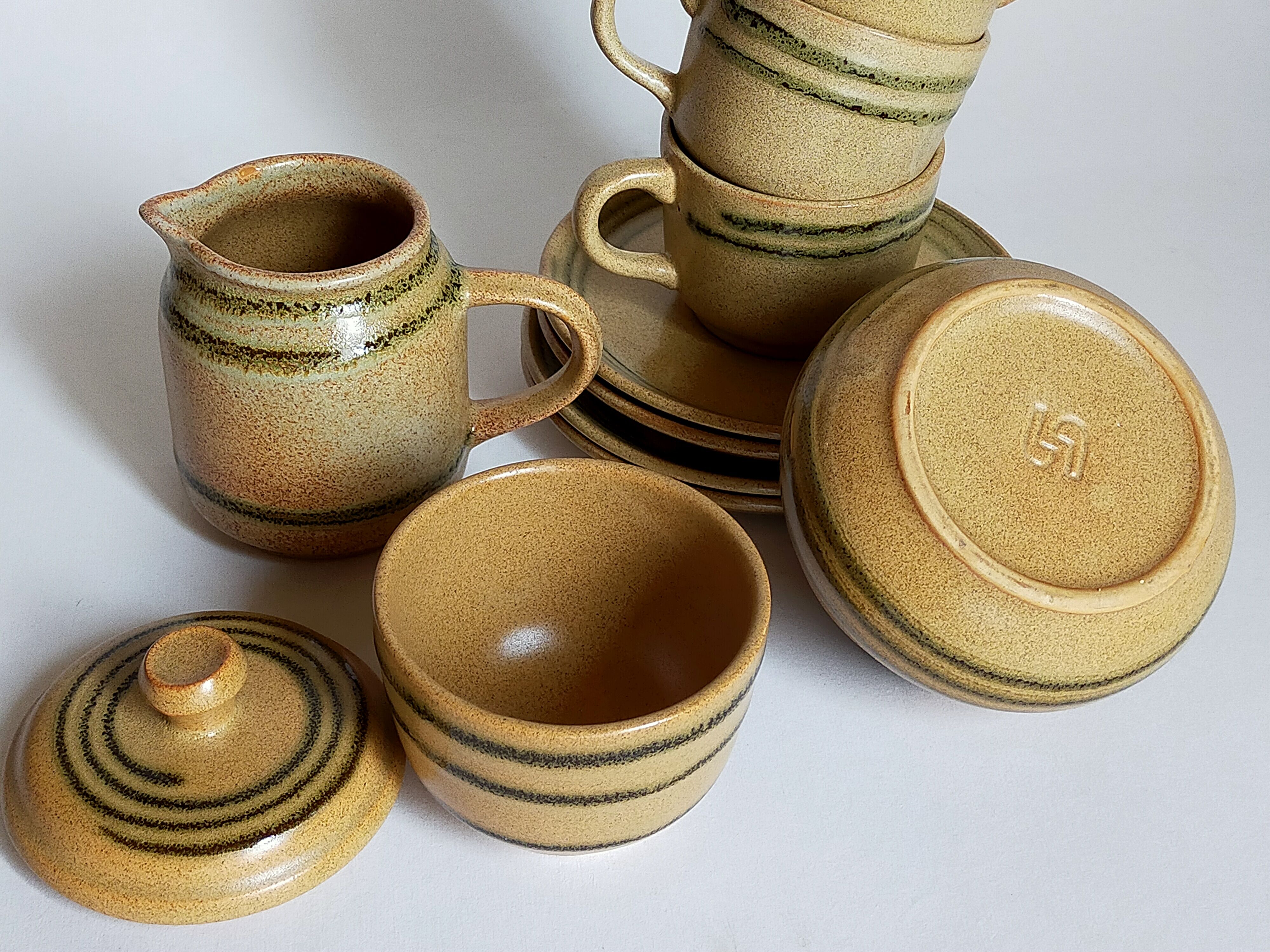Set coffee cups Sarreguemines sugar bowl and vintage milk pot service"Cottage"