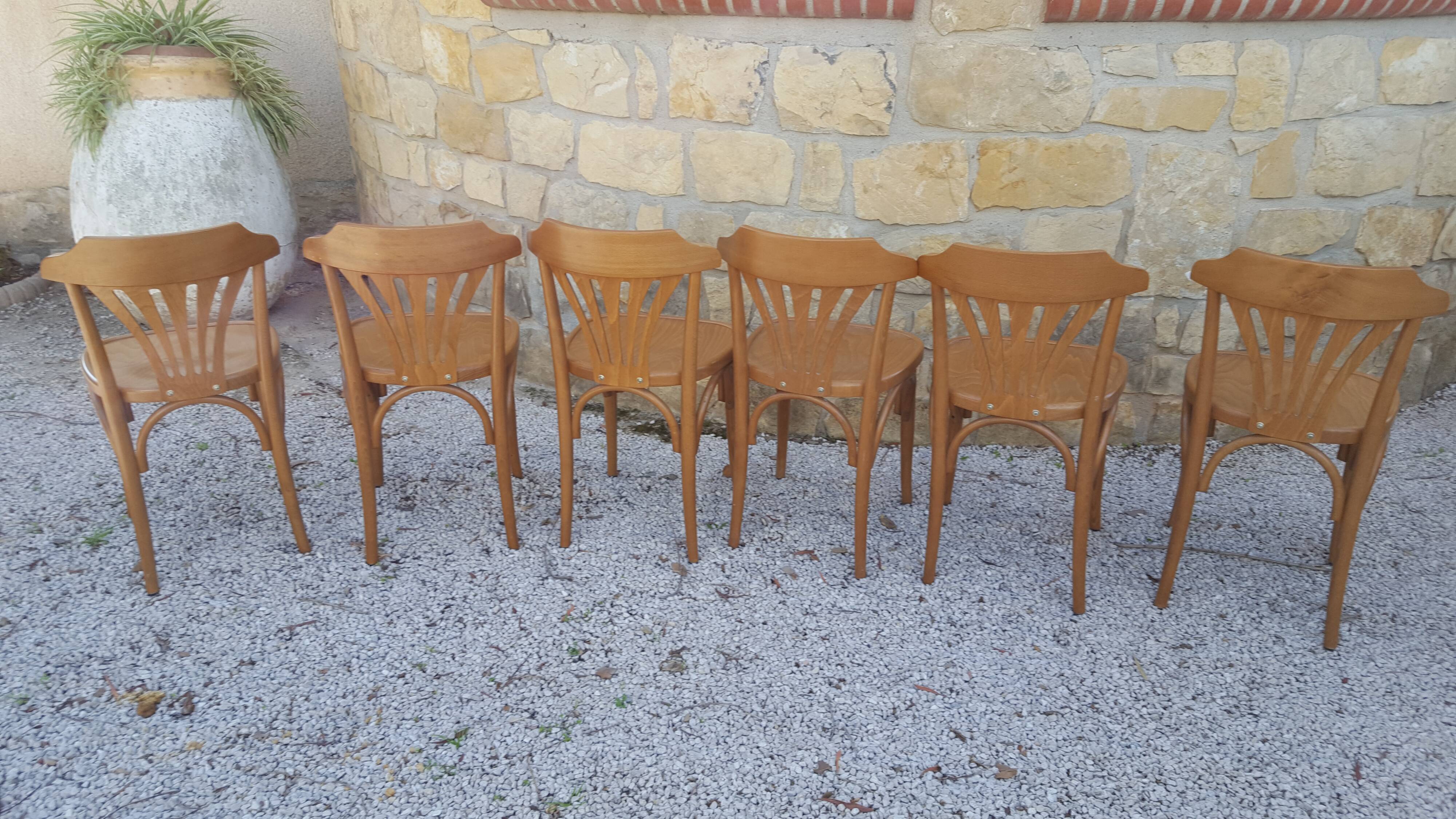 6 wooden bistro chairs
