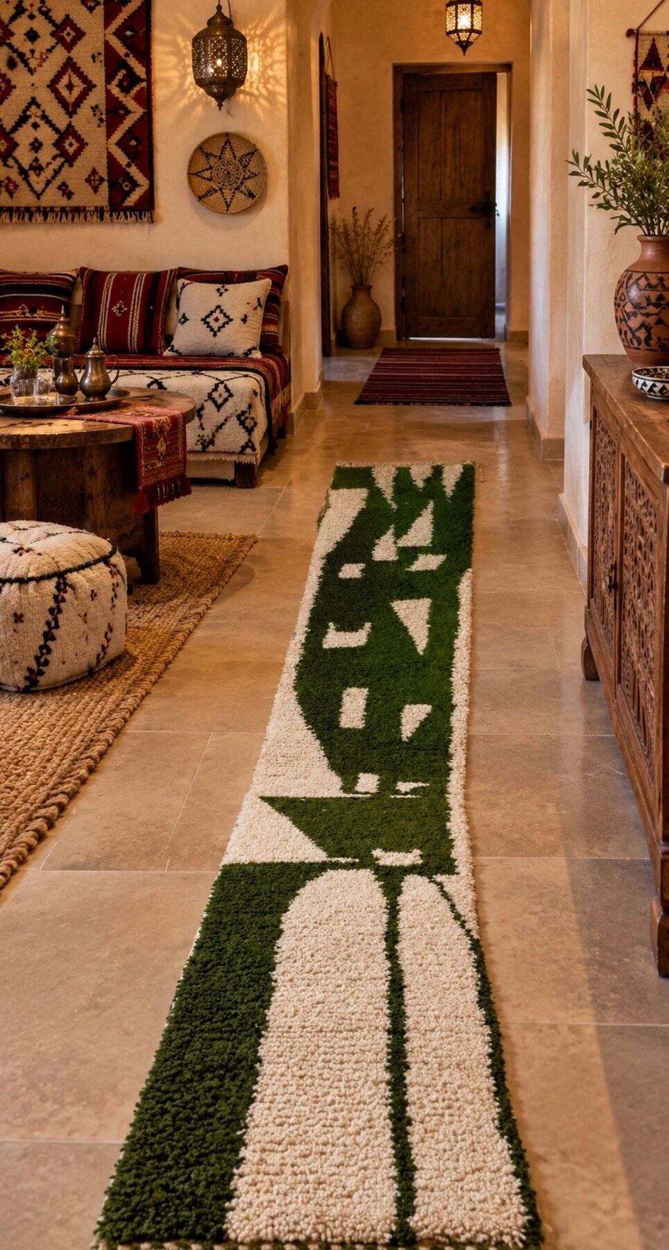 Green fir Berber rug and ecru – Authentic and original artisanal style