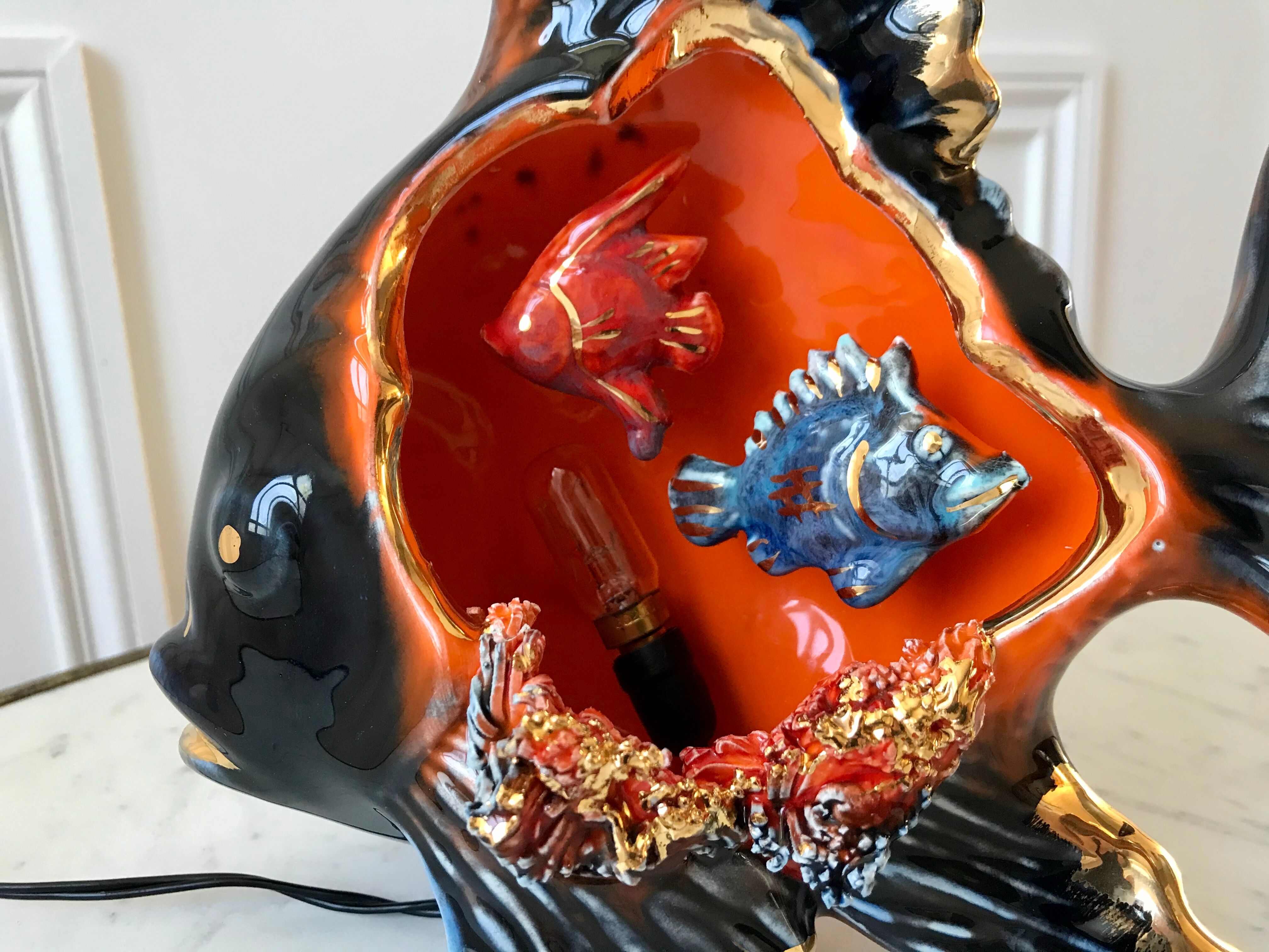 Fish lamp Vallauris vintage 70s