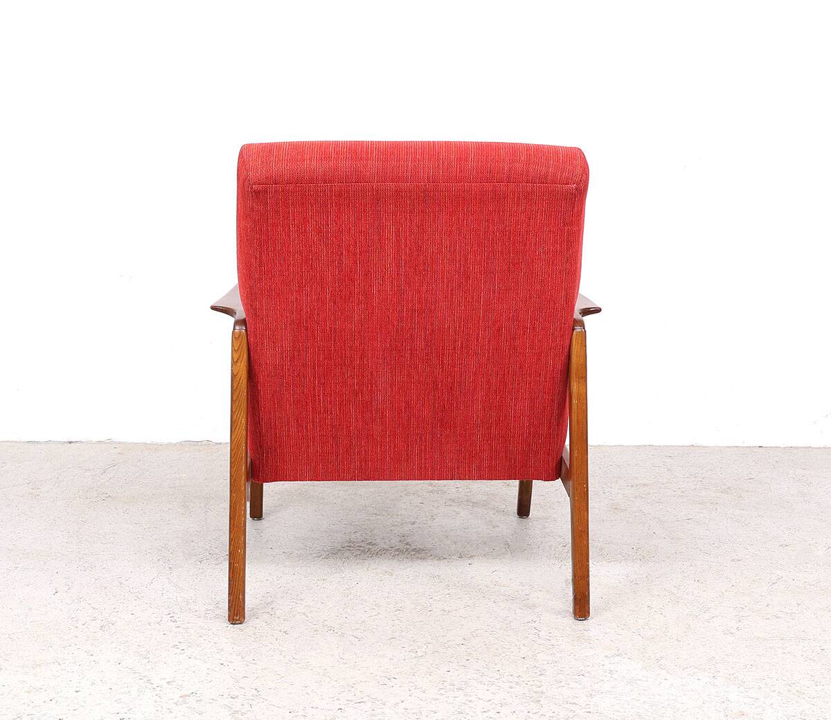Danish vintage design wooden armchairs with coral fabric, 1950s