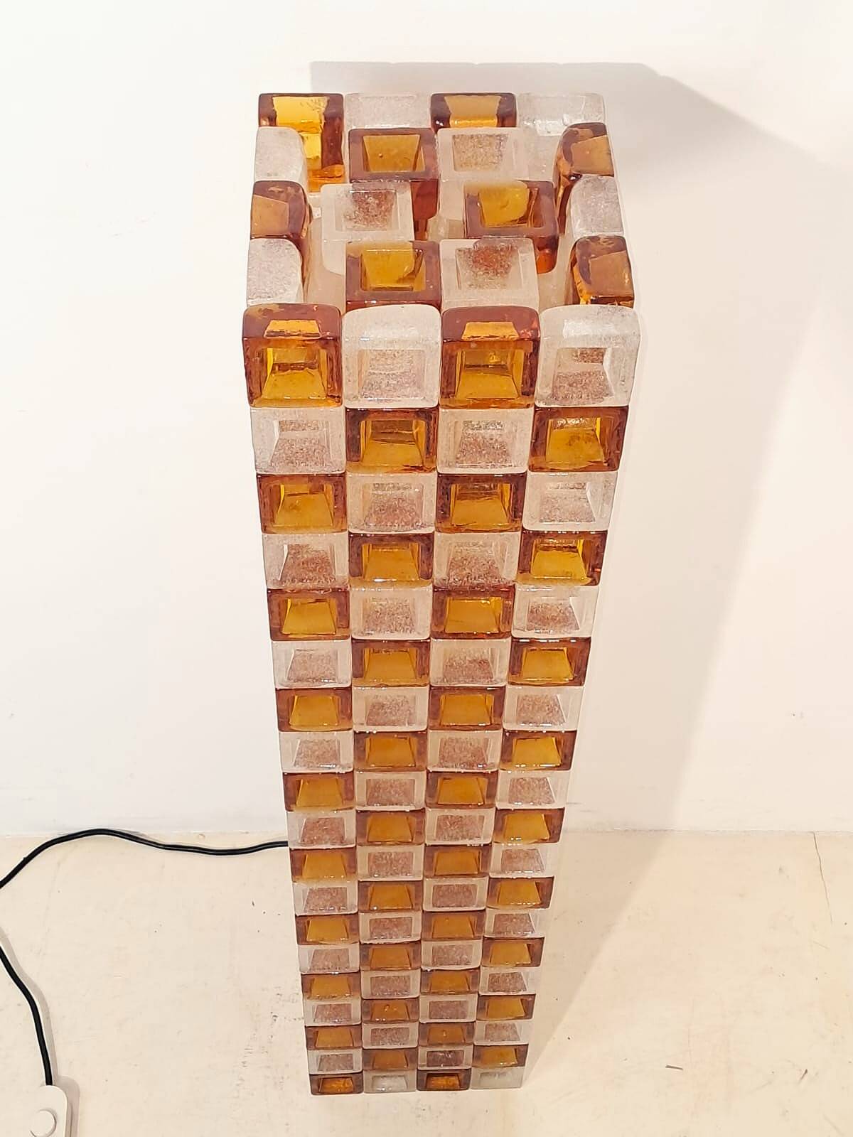 Floor Lamp in Amber and Crystal Pulegoso Glass by Poliarte, Italy, 1970s