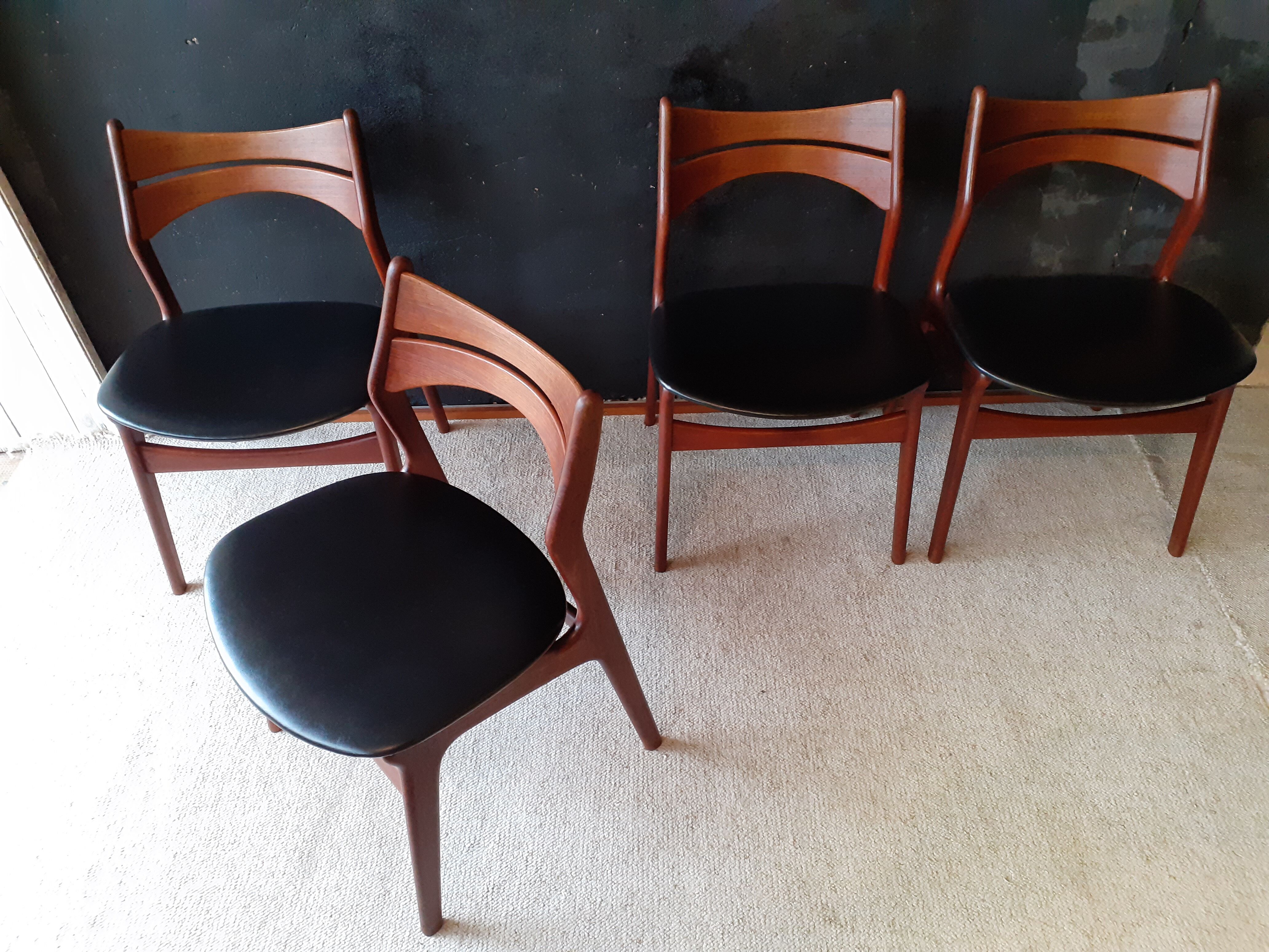 4 Danish chairs in solid teak, model 310 , design Erik Buch