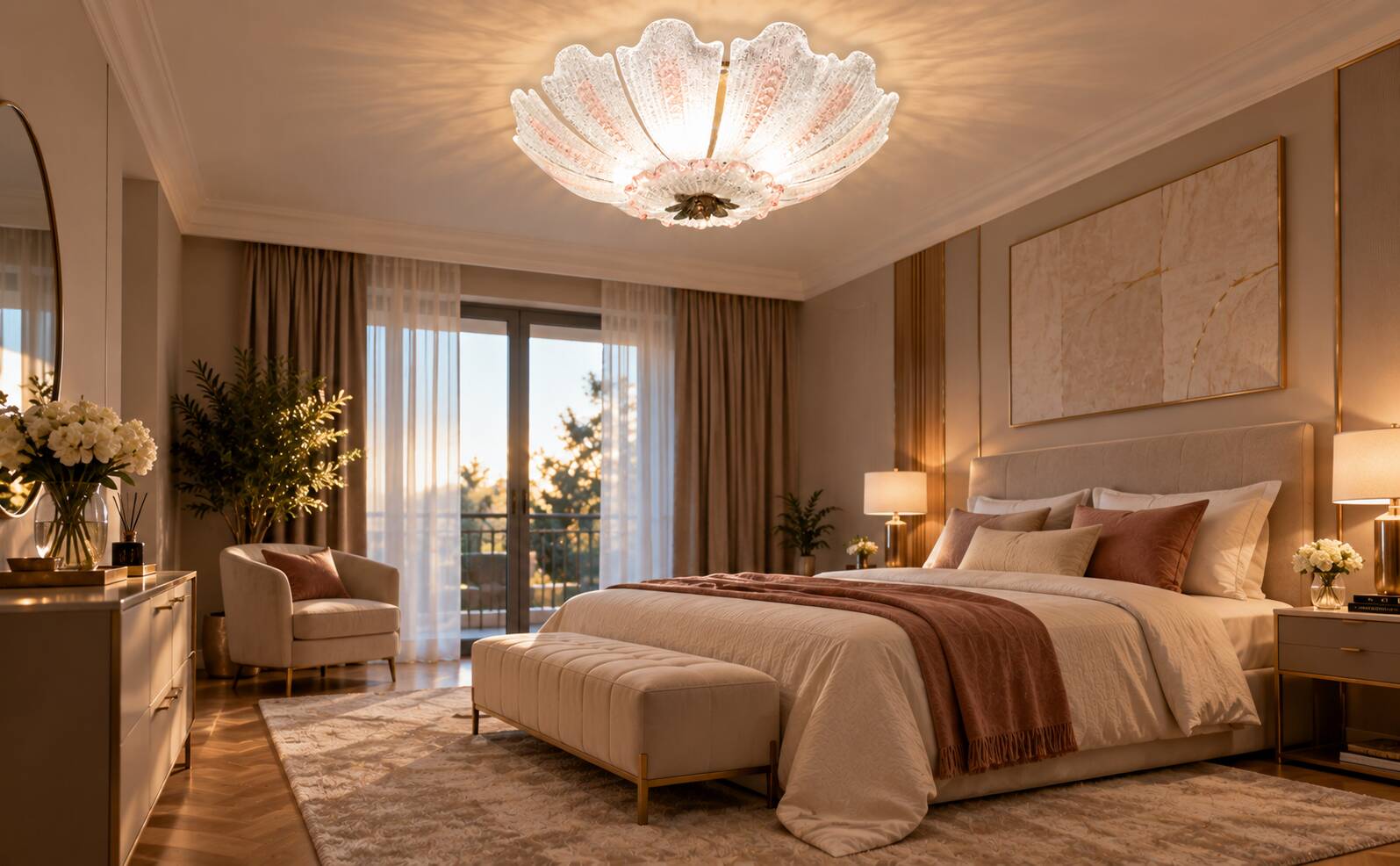 Milan, Pink Sunflower Murano Glass Ceiling Light Or Chandelier