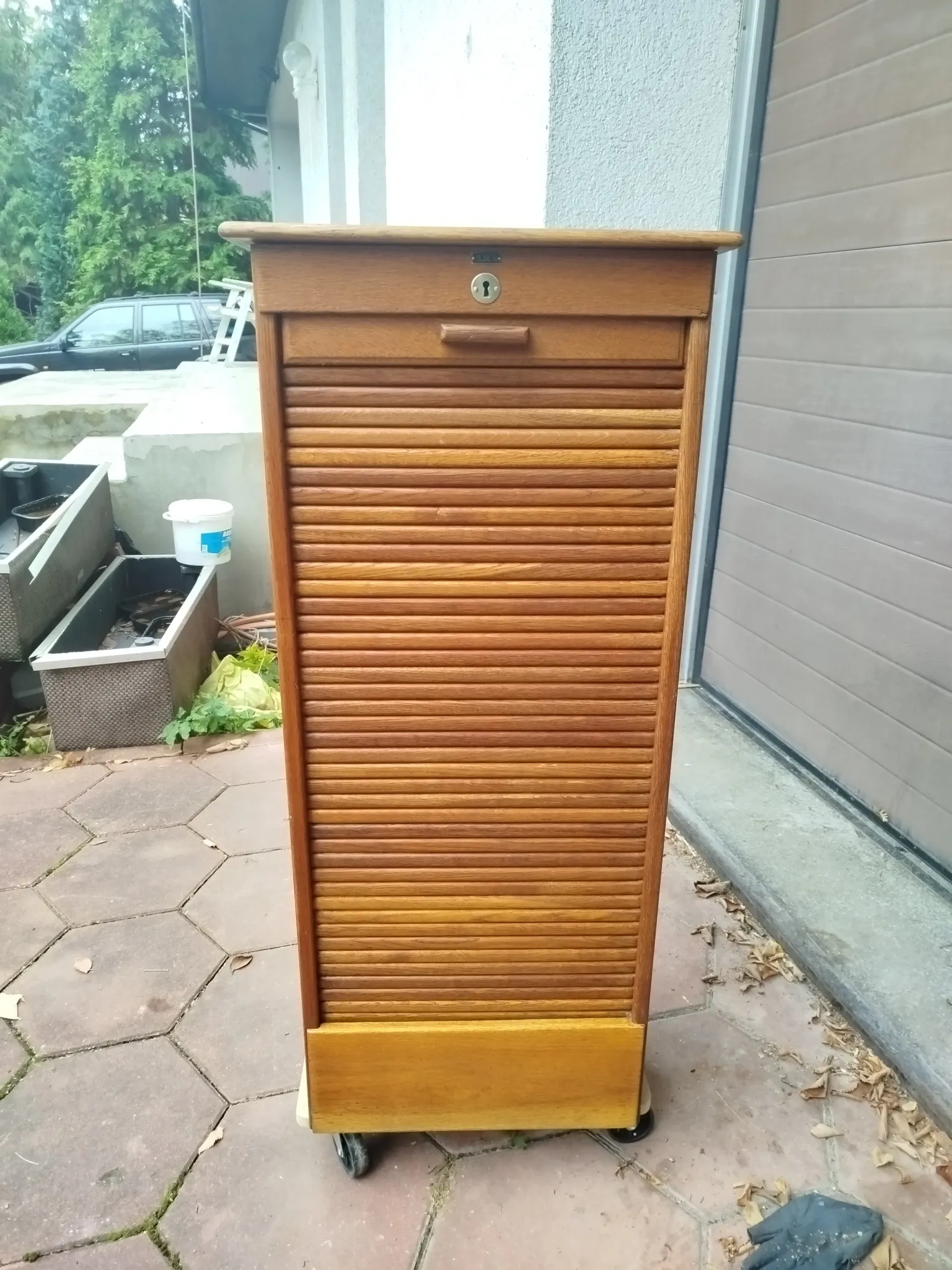 Oak tambour archive cabinet S.M.V. Silkeborg, Denmark 1920s–30s