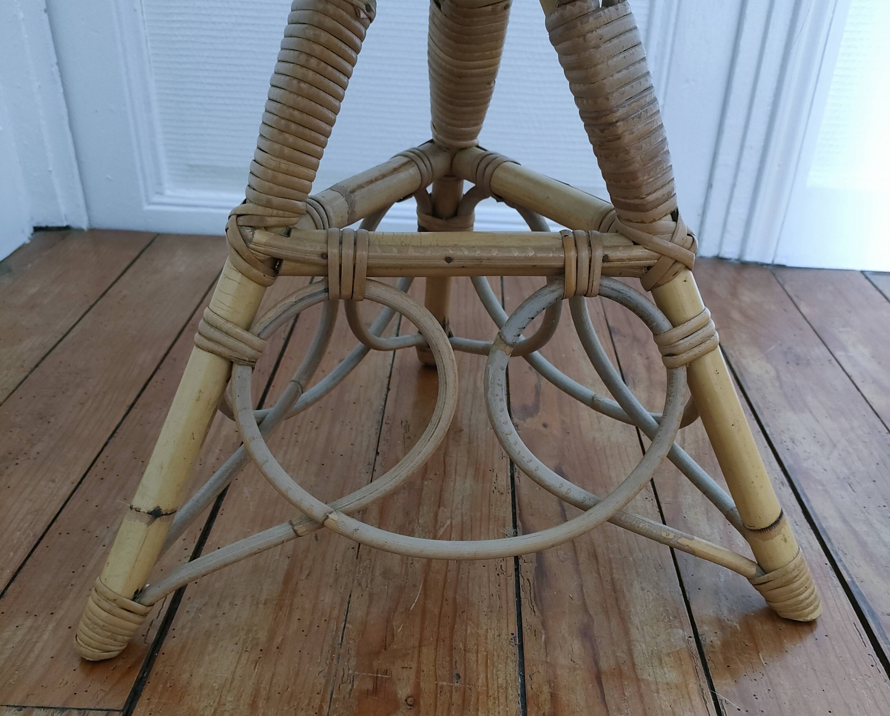 Lampadaire rotin bambou vintage années 50-60