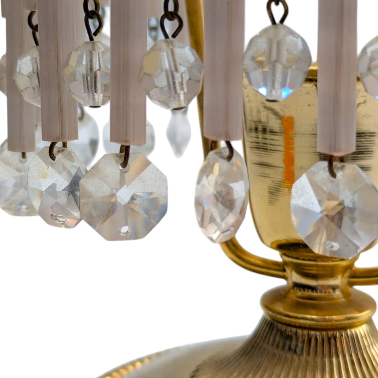 Vintage brass table lamp – with crystal drops and Art Deco style