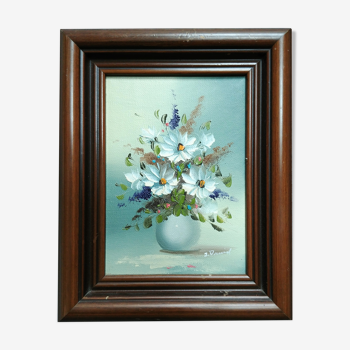 Old painting depicting a bouquet of flowers