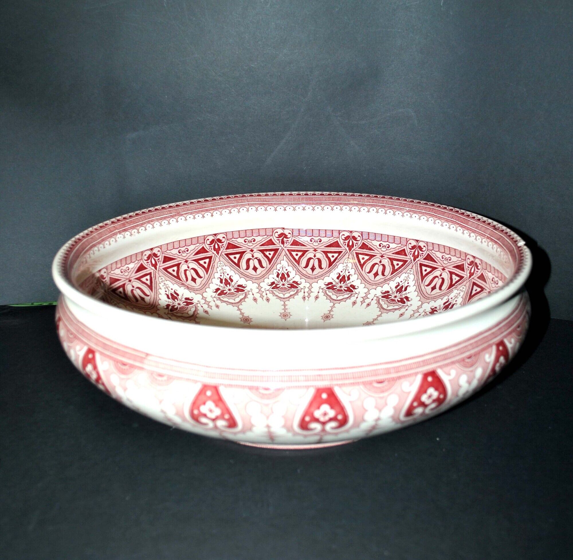 Salad bowl planter in earthenware sarreguemines u&c arabesque red calcutta