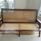 Banquette en rotin style Pierre Jeanneret