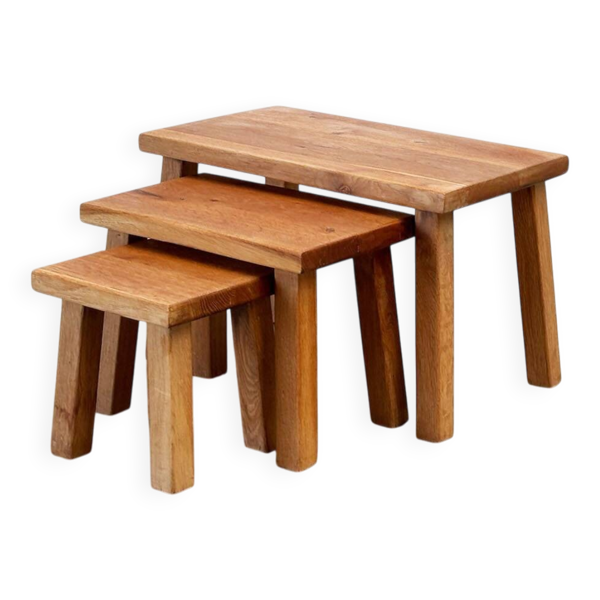 Tables gigognes brutalistes en chêne