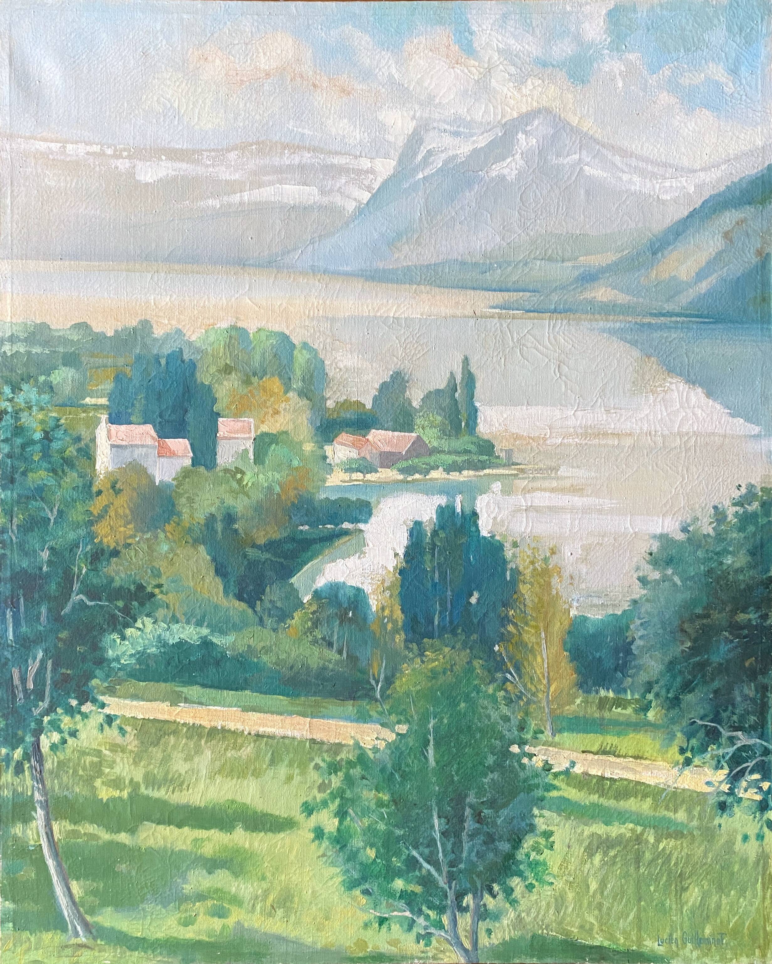 Oil Painting by Lucien Guilleminot "View of lake Geneva"