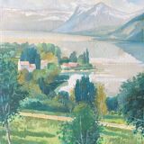 Oil Painting by Lucien Guilleminot "View of lake Geneva"