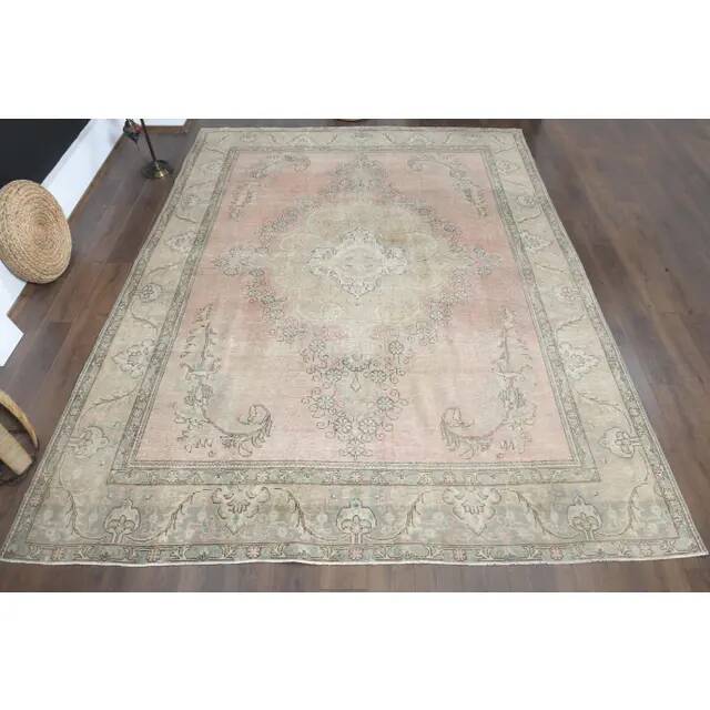 1970s Vintage Persian Handmade Wool Pink Area Rug 294x376