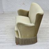 1960s, Danish 2-seater sofa, green furniture velour, beech wood legs.