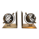Pair of Brass Bookends with Openwork Globe Decorations. Work